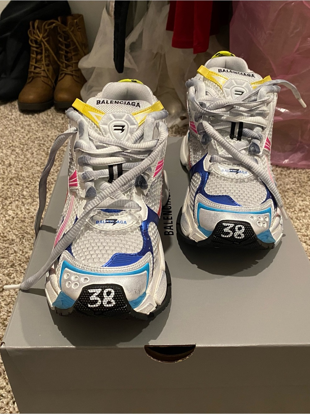 Balenciaga White Sneakers with Blue Pink and Yellow Accents